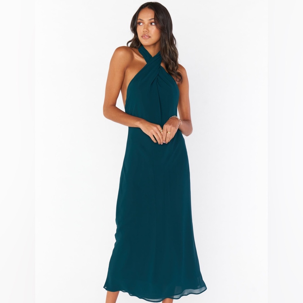 Show Me Your MuMu-
Jasmine Halter Midi Dress ~ Emerald Chiffon
S